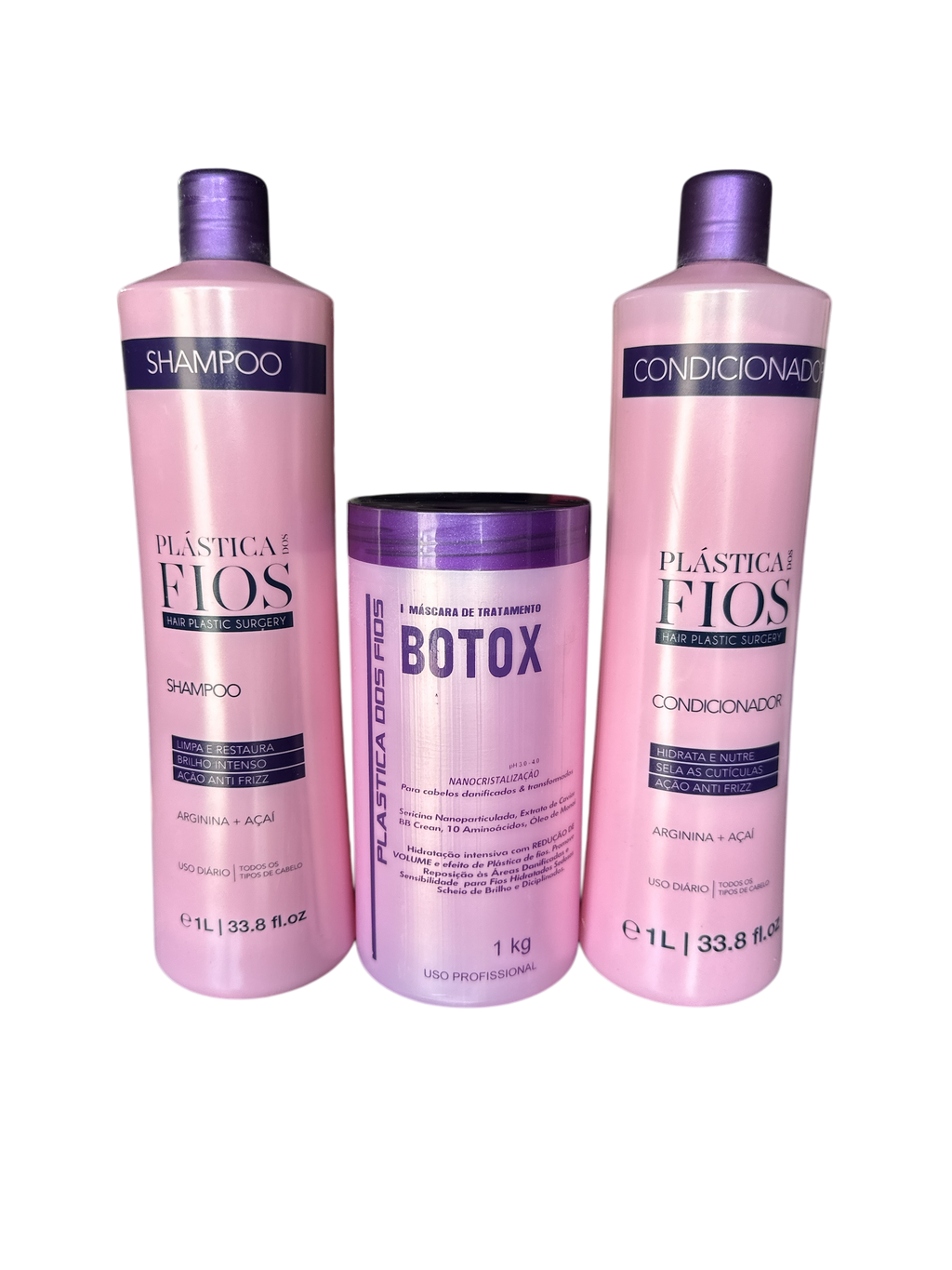 Plastica Dos Fios Deep Hydrating Kit Shampoo Hair Conditioner And Hair Btox 34oz 1000ml