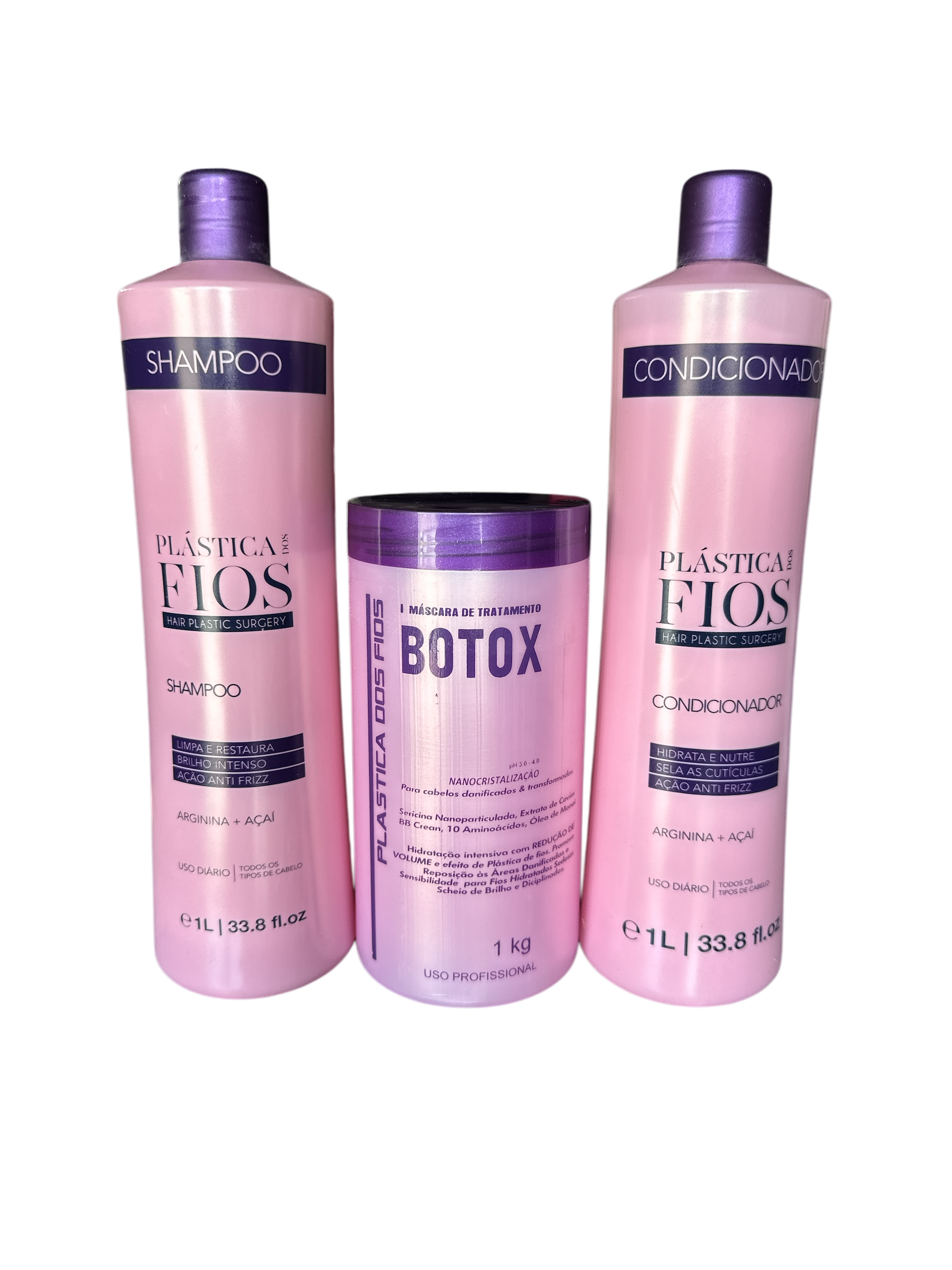 Plastica Dos Fios Deep Hydrating Kit Shampoo Hair Conditioner And Hair Btox 34oz 1000ml