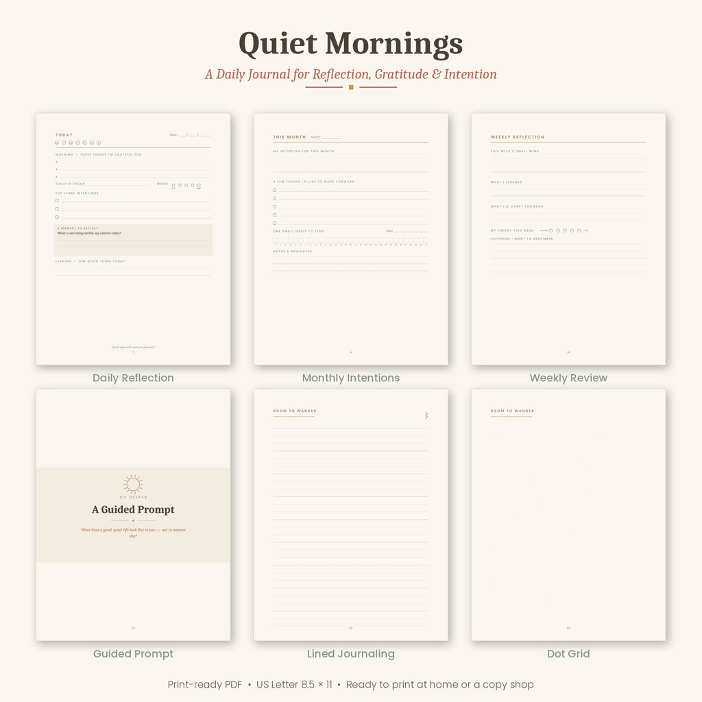 Quiet Mornings A Daily Journal for Reflection, Gratitude & Intention A G U I D E D J O U R N A L