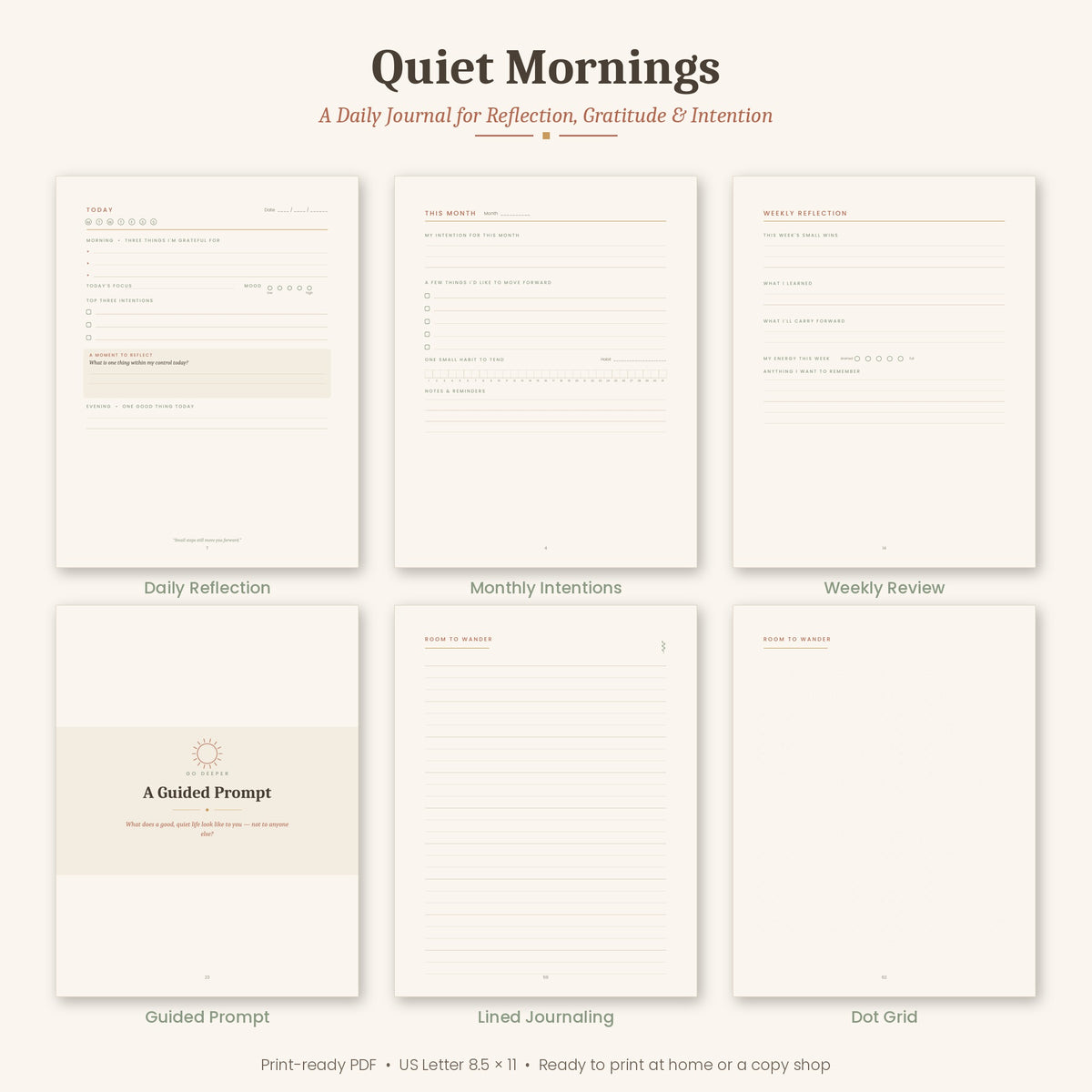 Quiet Mornings A Daily Journal for Reflection, Gratitude & Intention A G U I D E D J O U R N A L