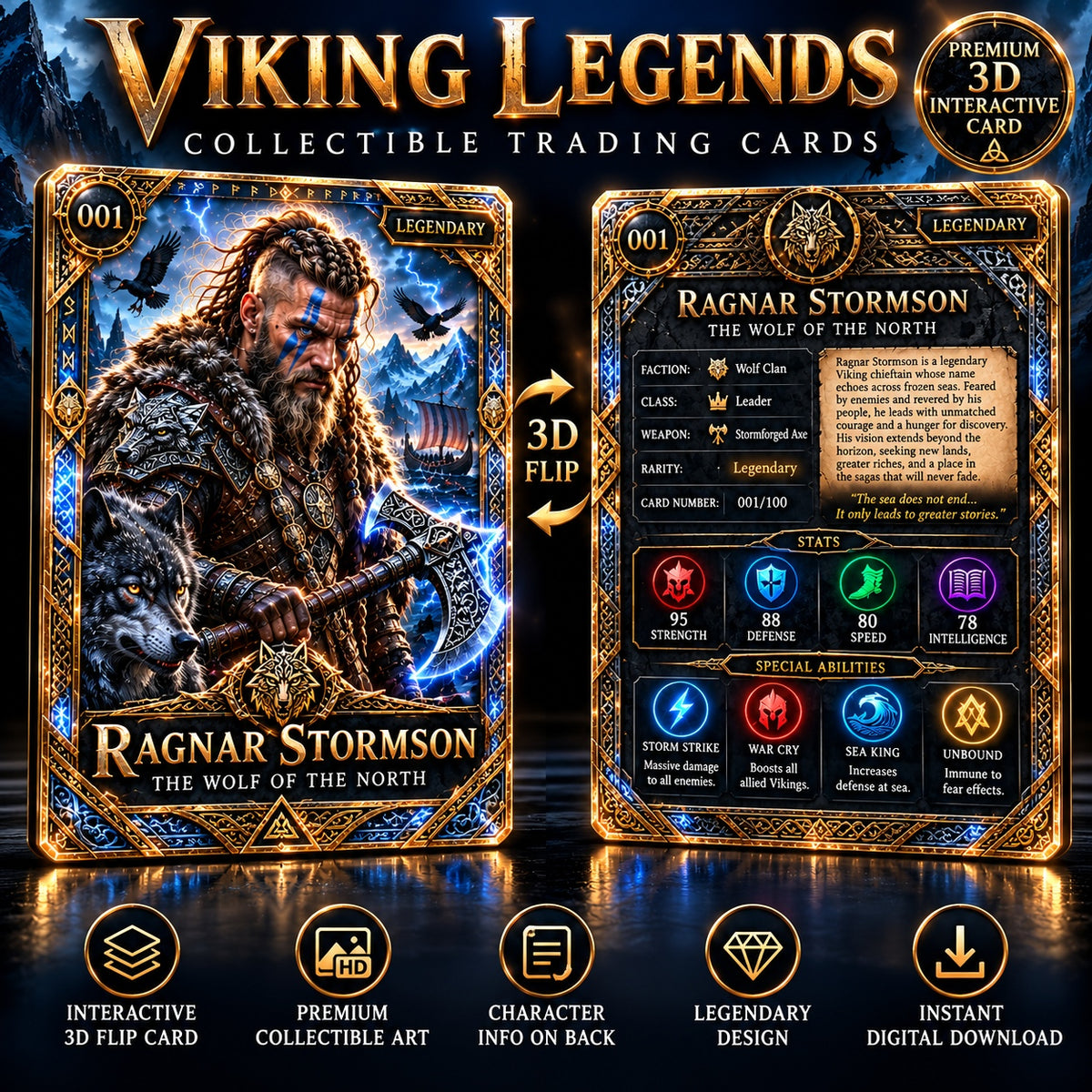 Viking Legends – Ragnar Stormson 001 | Premium Interactive 3D Flip Collectible Card