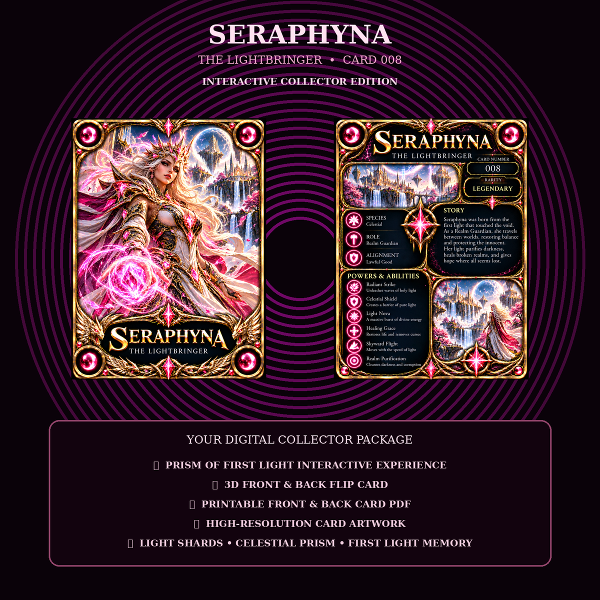 Seraphyna 008 – The Lightbringer | Premium Interactive Fantasy Collector Card