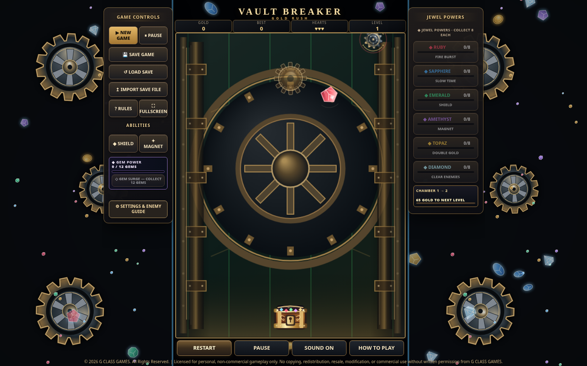 VAULT BREAKER: GOLD RUSH | 100-Chamber Treasure Arcade Game — Instant Digital Download