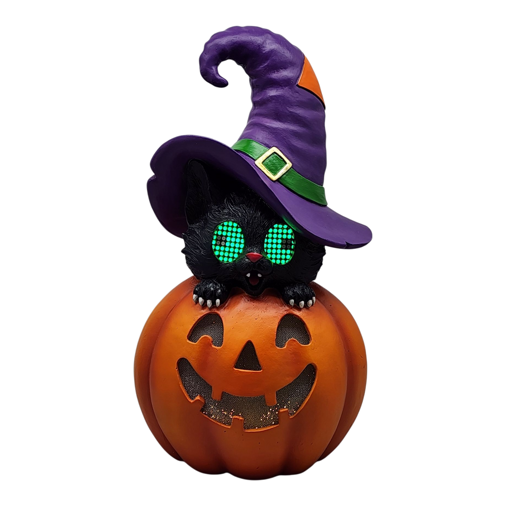 Cat On Pumpkin  With Moving Digital Eyes