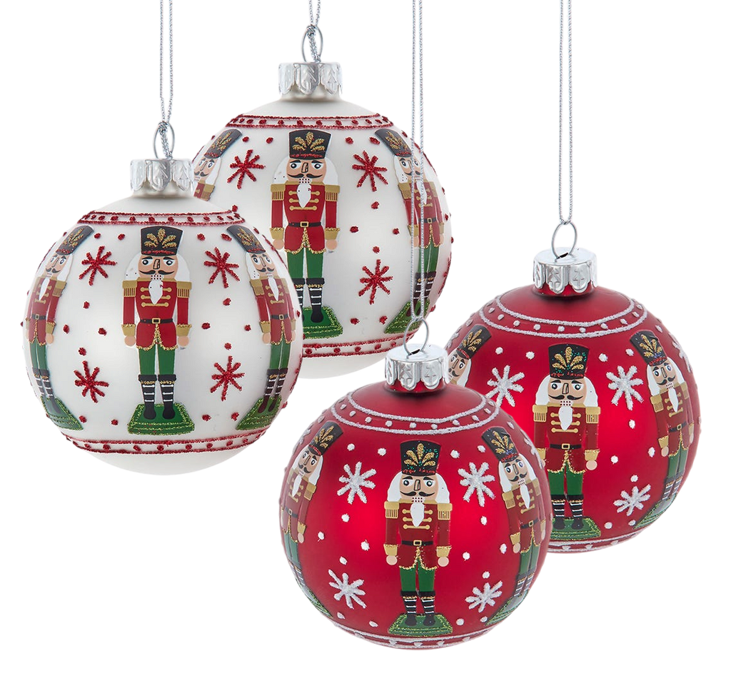 Glass Nutcracker Design Ball Ornaments - 4-Piece Set