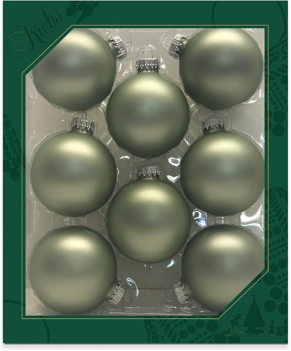 Christmas By Krebs 2 5/8 Glass Balls - Silver Caps - Sage Green Velvet - 8 Pack