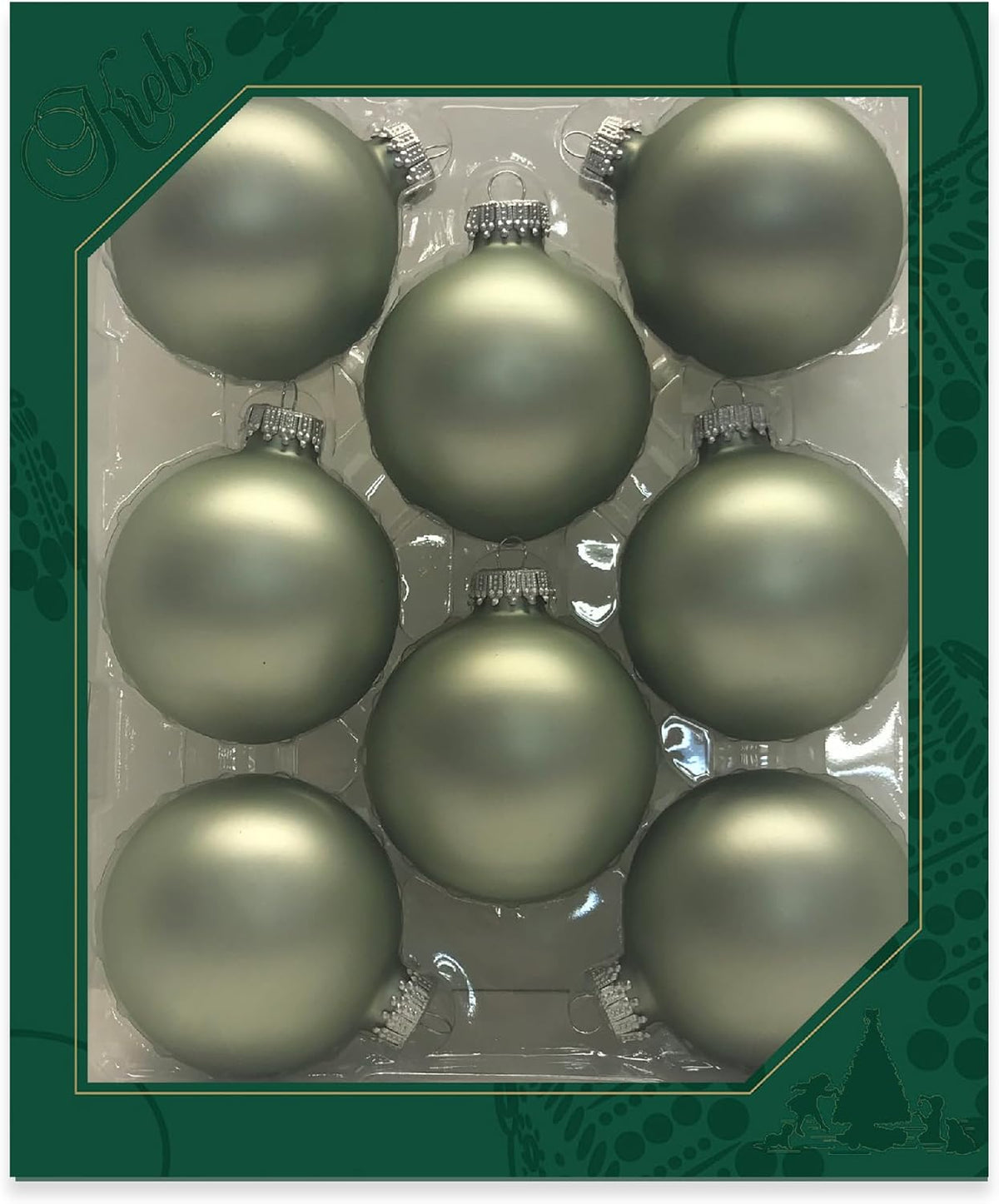 Christmas By Krebs 2 5/8 Glass Balls - Silver Caps - Sage Green Velvet - 8 Pack