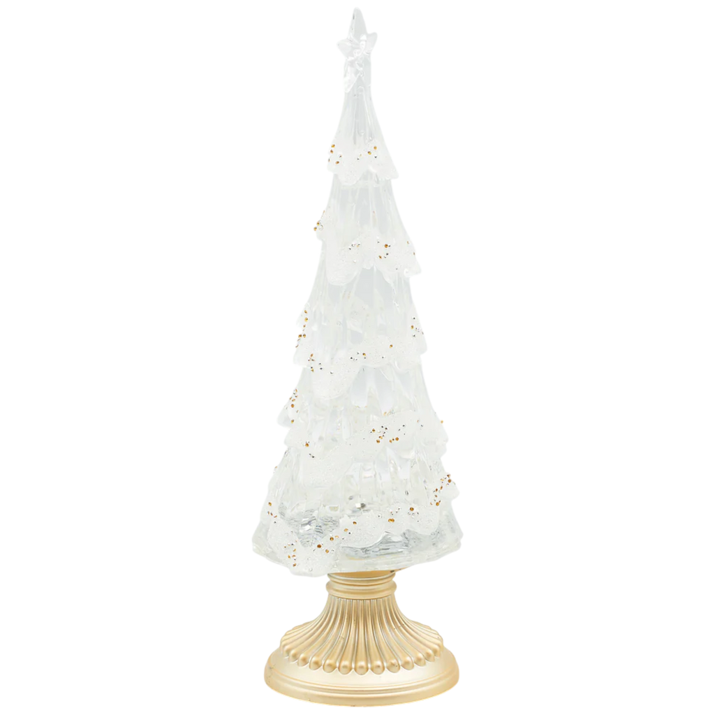 Lighted Swirl Tree with Gold Crystals & Base