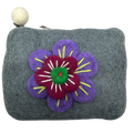 Felt Wool  Artisan Gray Coin Purse with Flower Applique