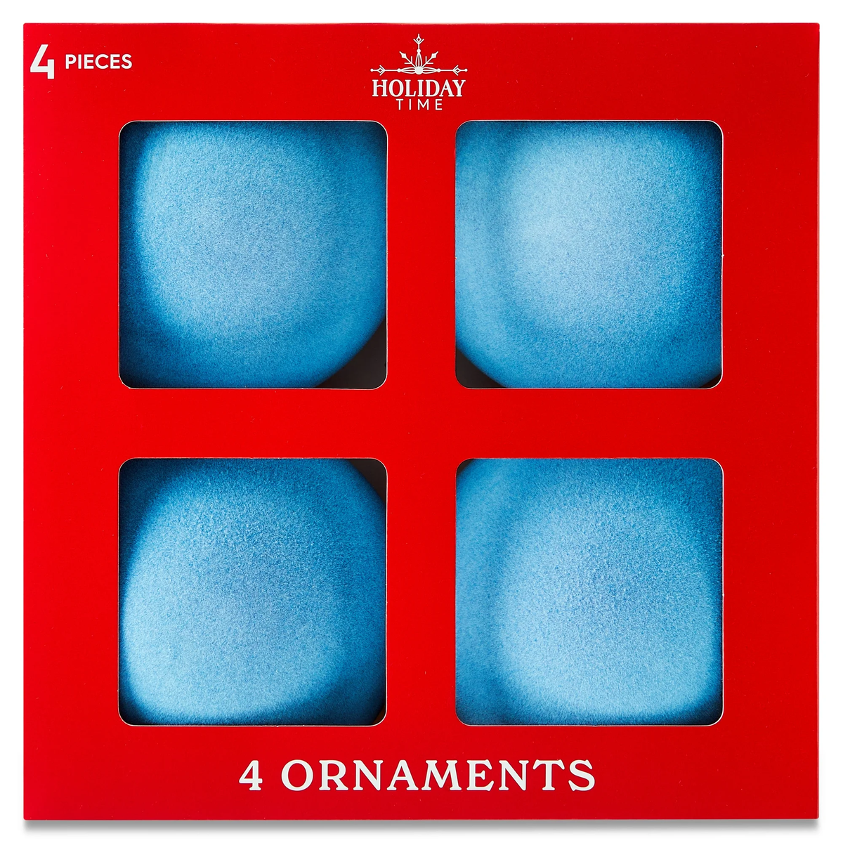 4.5-Inch Light Blue Velvet-Feel Ball Ornaments - Set of 4