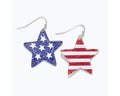 Glitter Patriotic Star Earrings – Mismatched Red/White & Blue