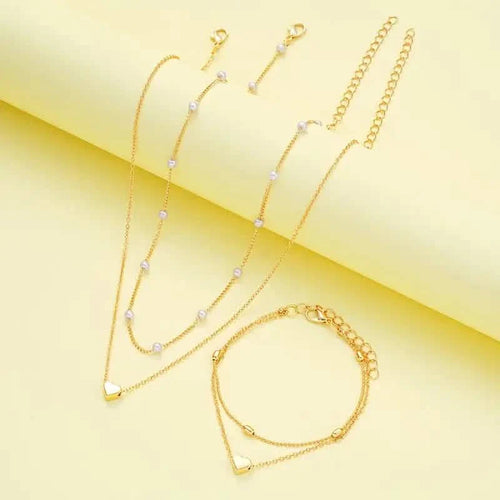 3pcs Heart Necklace & Bracelet Set for Women