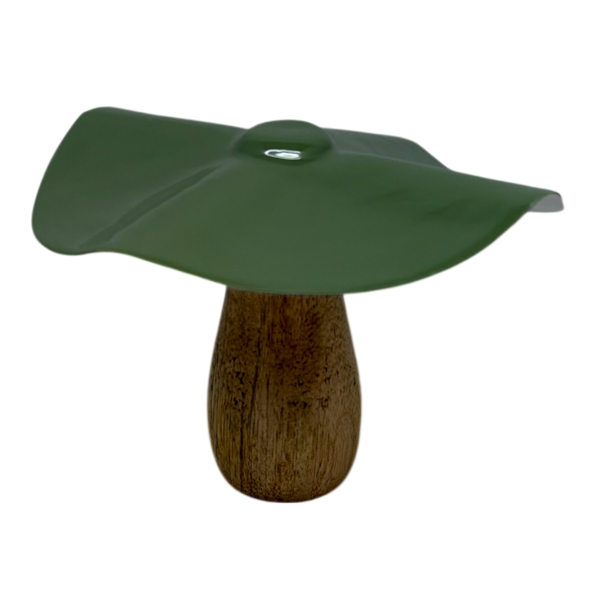 Metal and Mango Wood Mushroom  - Olive Green