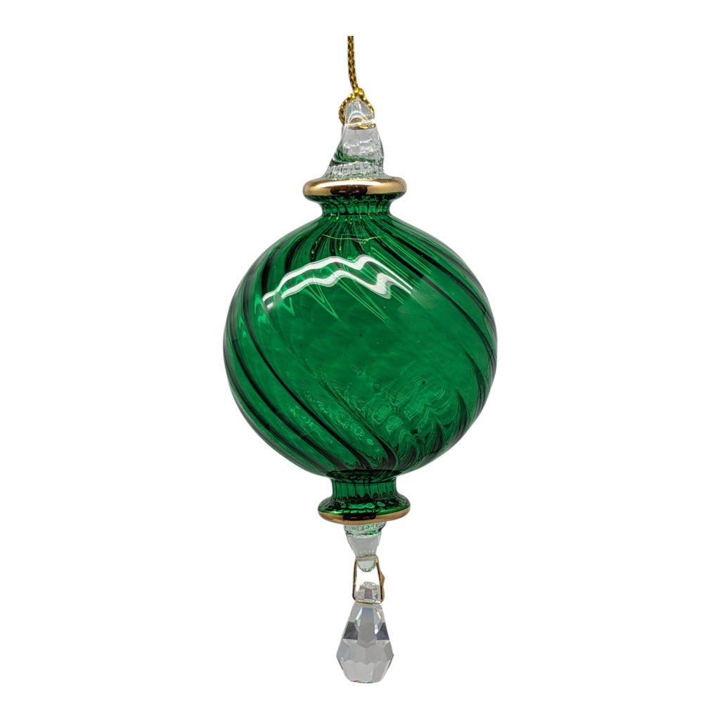 Ribbed Sphere Glass With Gold Accents - Green