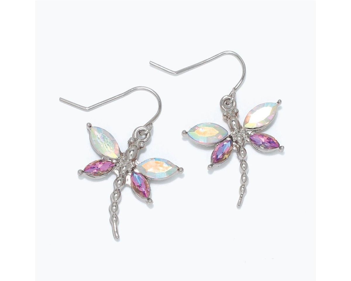 Crystal Dragonfly Earrings – Soft Fuchsia
