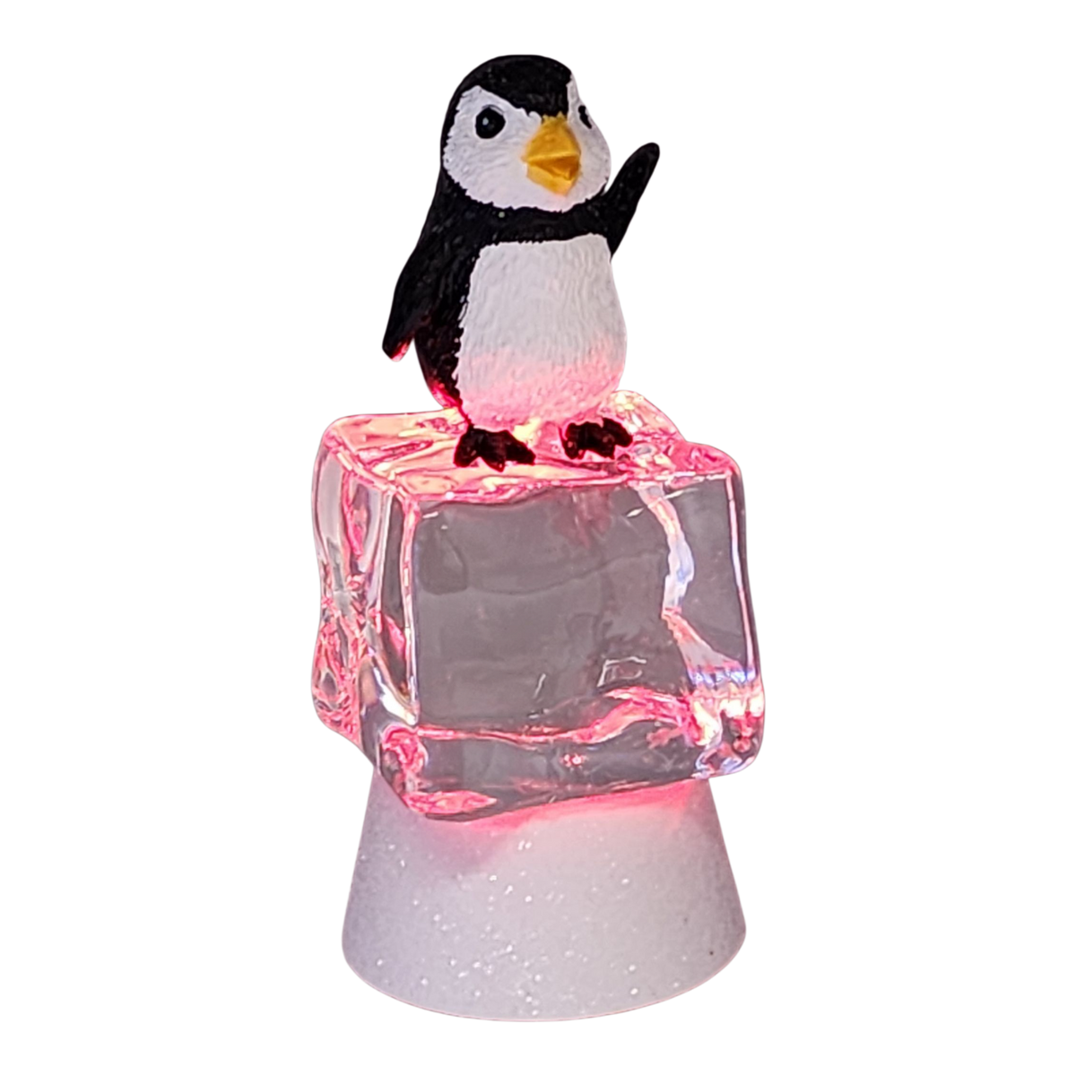 Penguin Sitting on Color-changing Lighted Icecube -