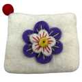 Felt Wool White Coin Purse with Flower Applique