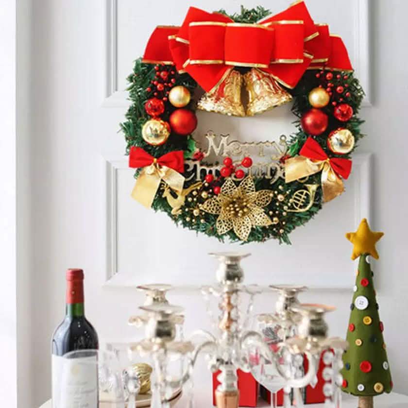 Christmas Xmas Wreath Home Door Wall Ornament Garland Bowknot Party Decoration