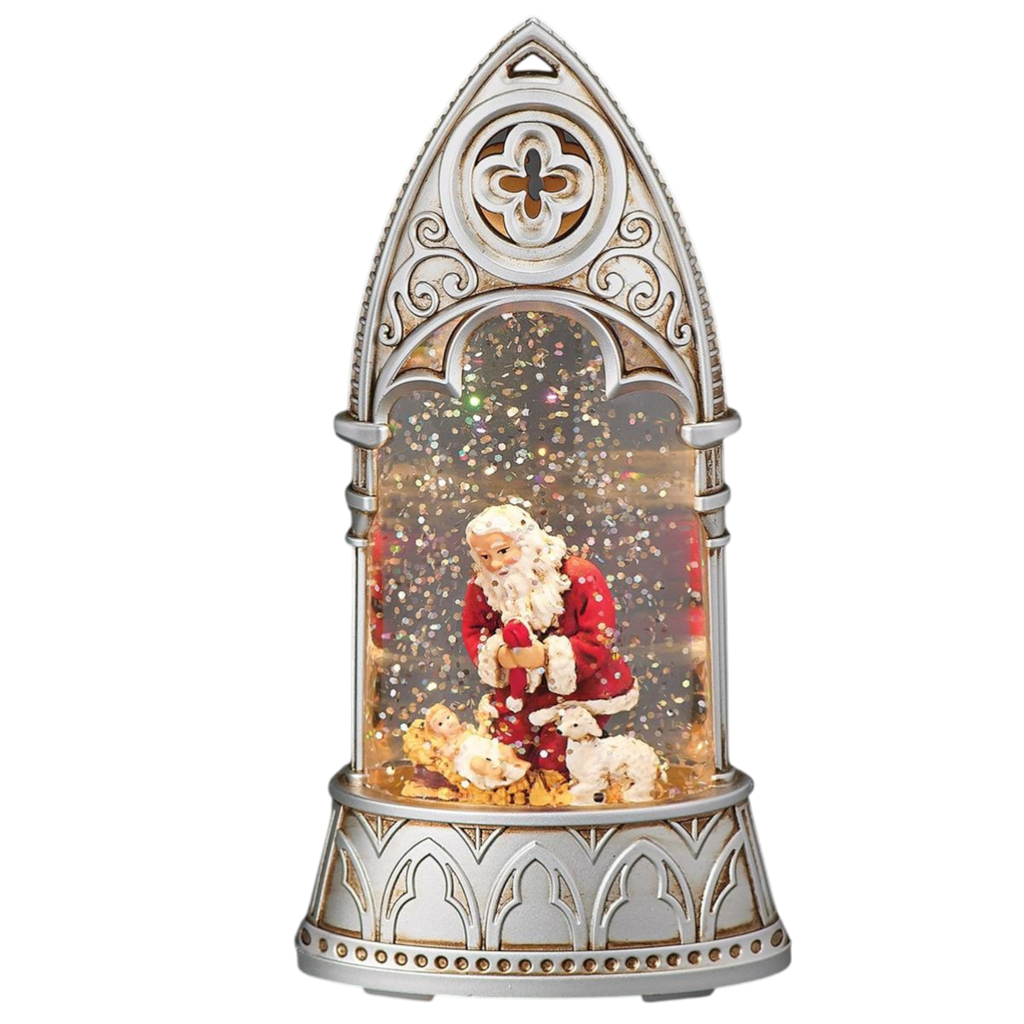 Lighted Kneeling Santa Arch Shimmering Merry Lites Waterglobe