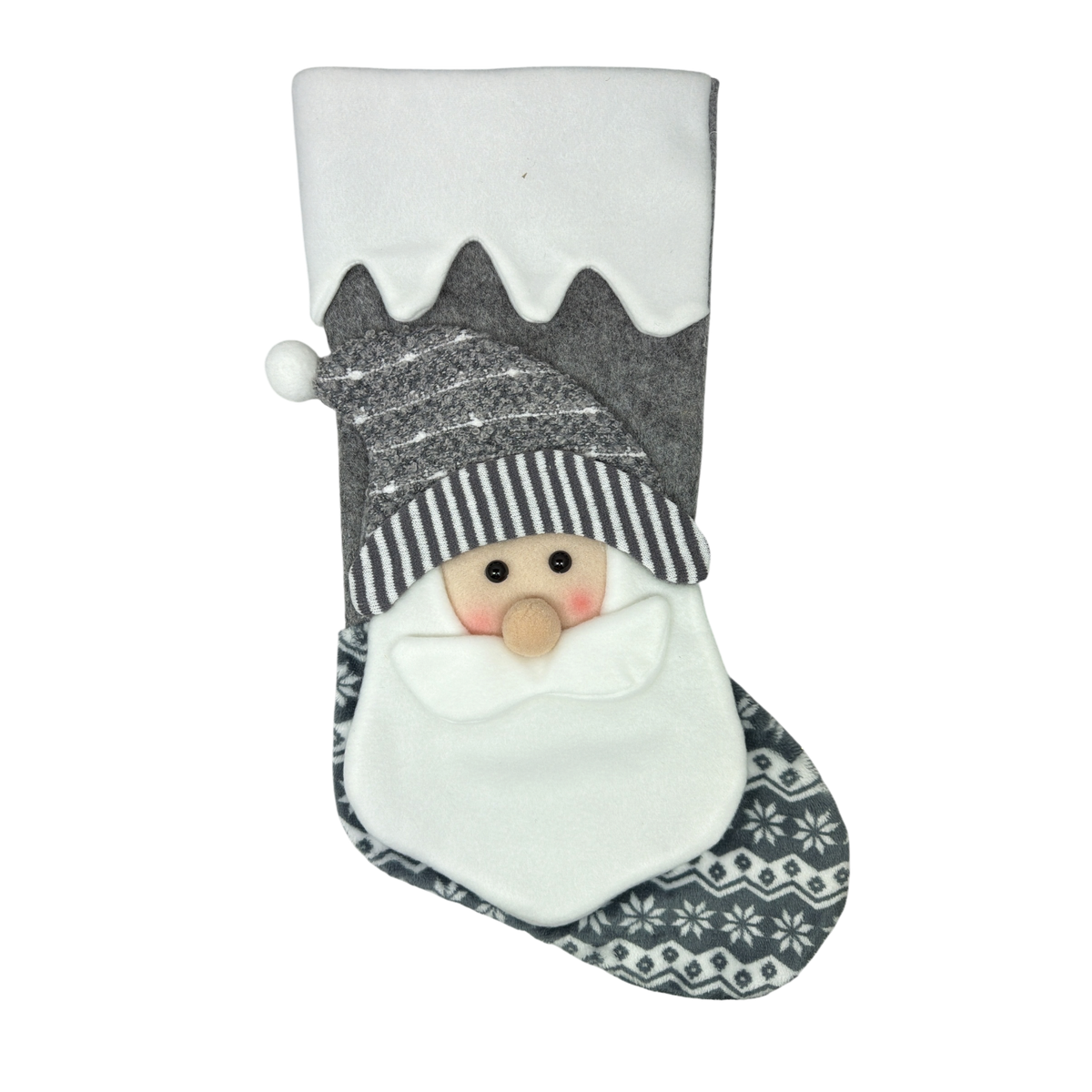Fabric Santa Stocking - Gray and White