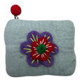 Felt Wool  Soft Gray Coin Purse with Flower Applique