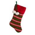 Red and Green Chenille Knit Christmas Stocking with Red Cuff