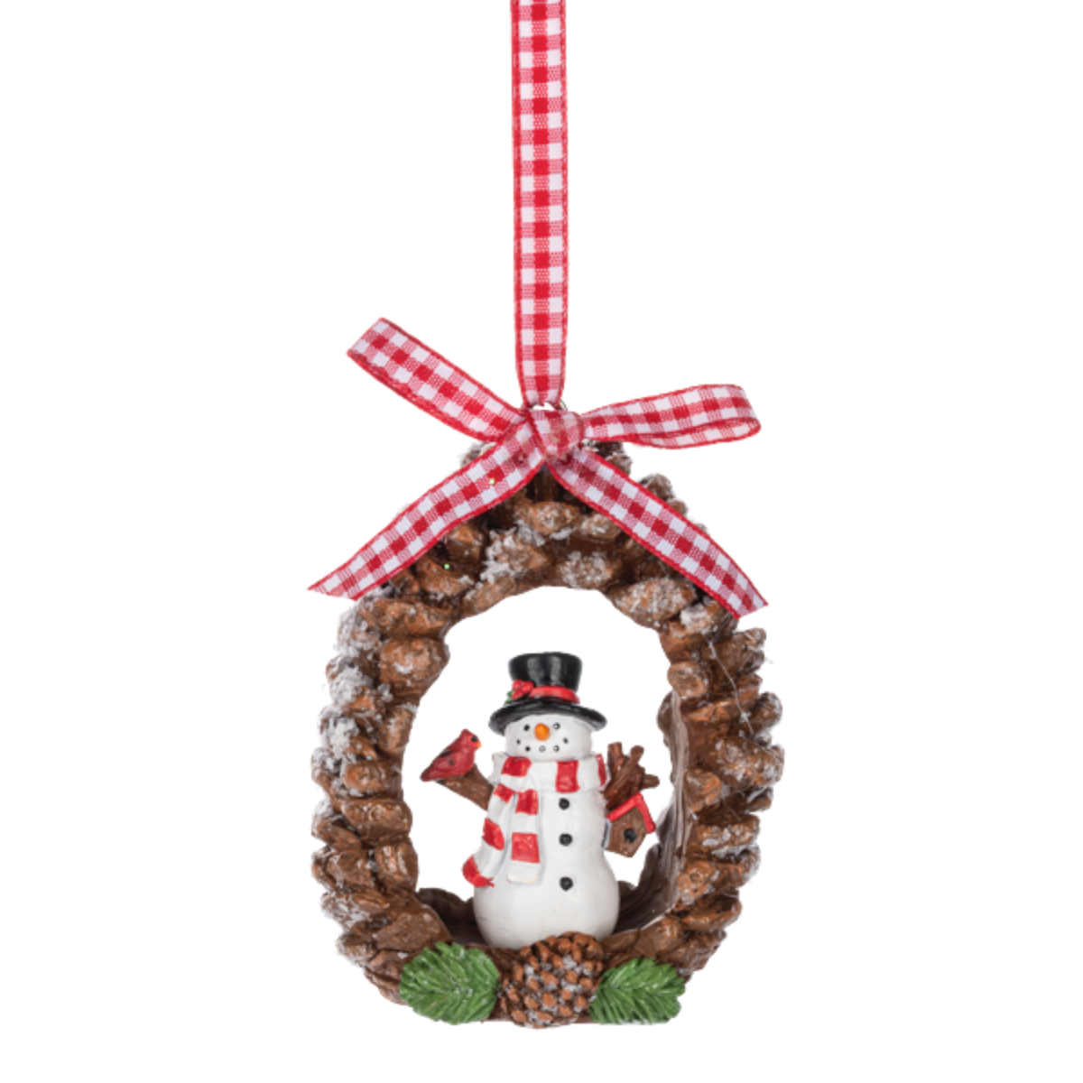 Cozy Woodland Snowman Pinecone Wreath Ornament