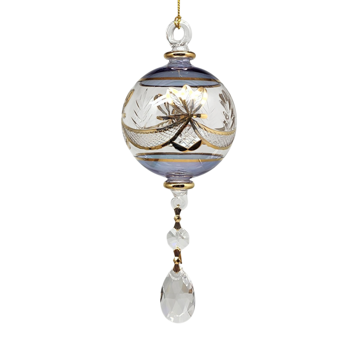 Special Etching Crystal Ball with Dangles Ornament - Blue