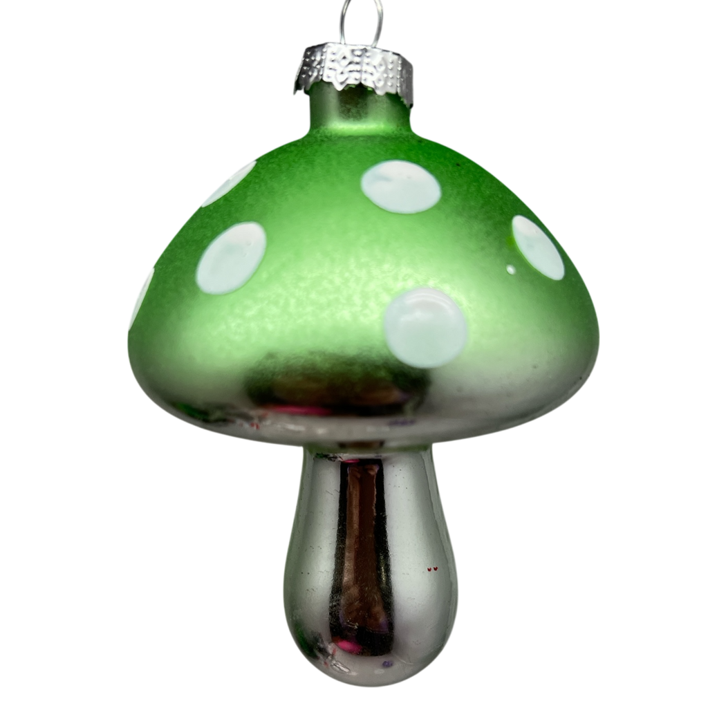 Green  Glow-In-The-Dark Glass Mushroom Ornament