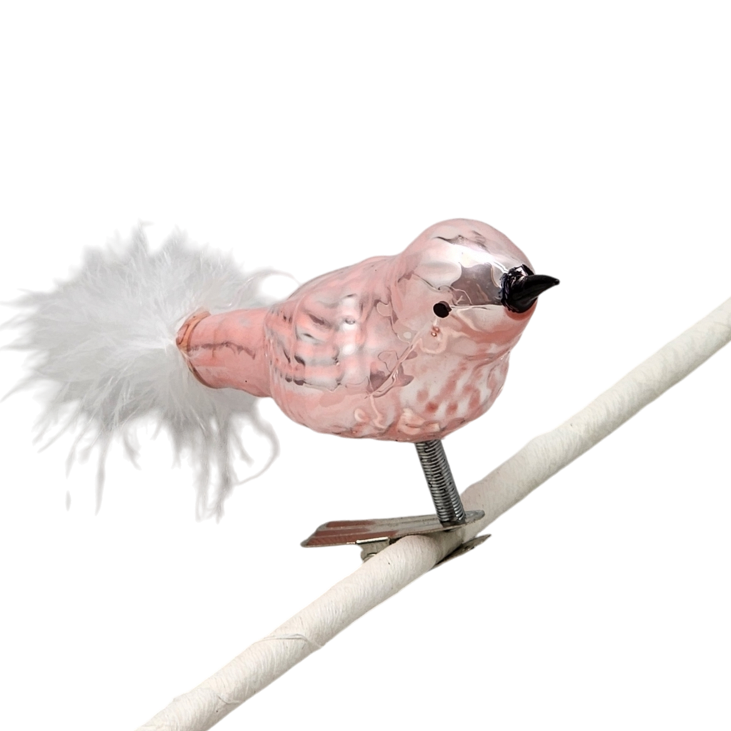 Glass and Enamel Clip on Bird Ornament Set - Pink and Red