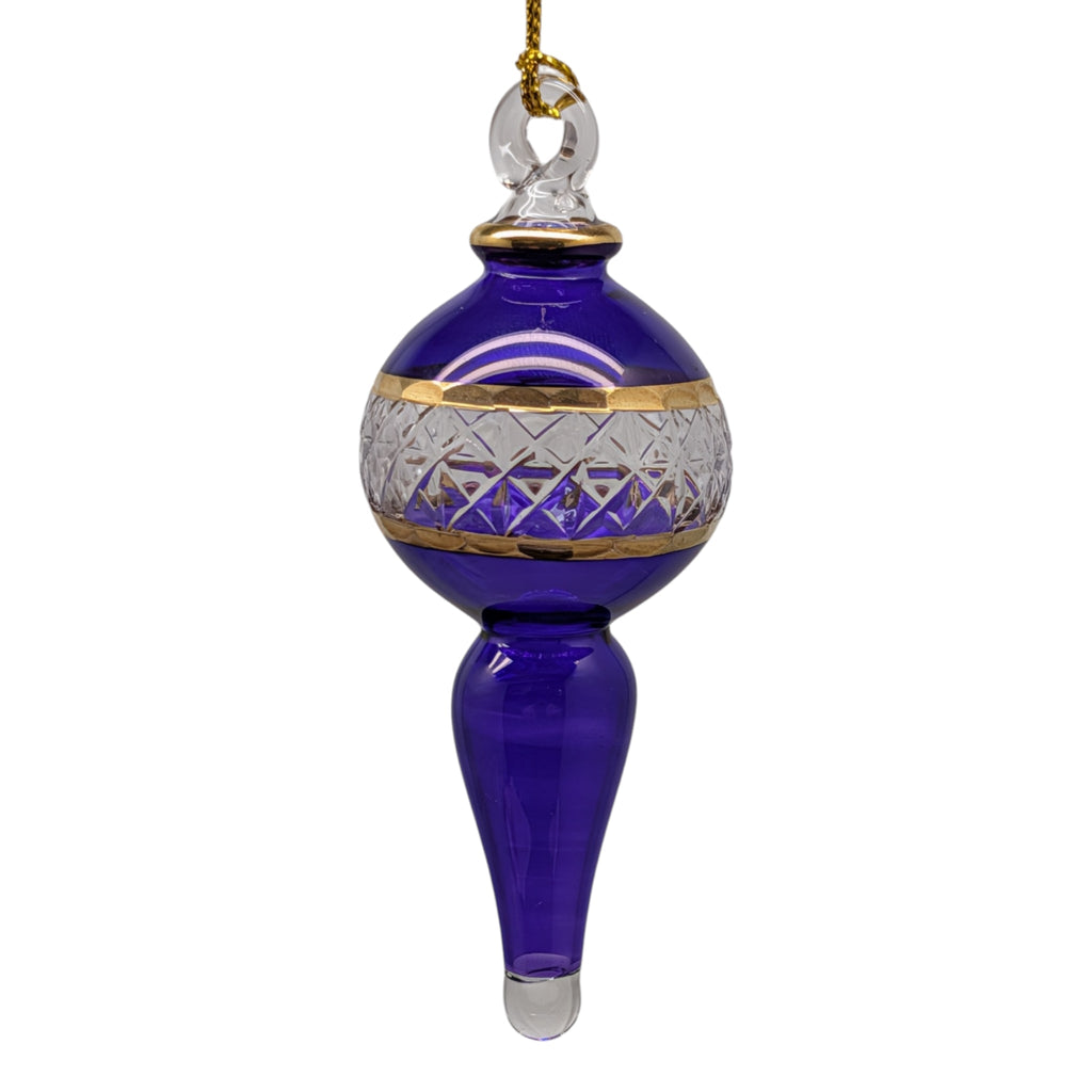 Lattice Glass Ornaments With Gold Accents - Purple Ball with Finial