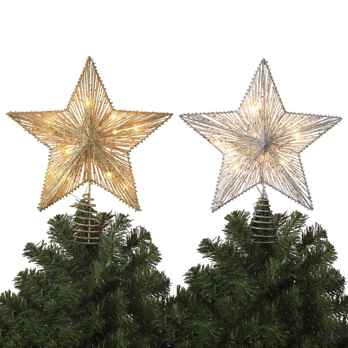 Electric Lighted Glitter & Mesh Star Tree Topper with 10 Lights, Spring Base