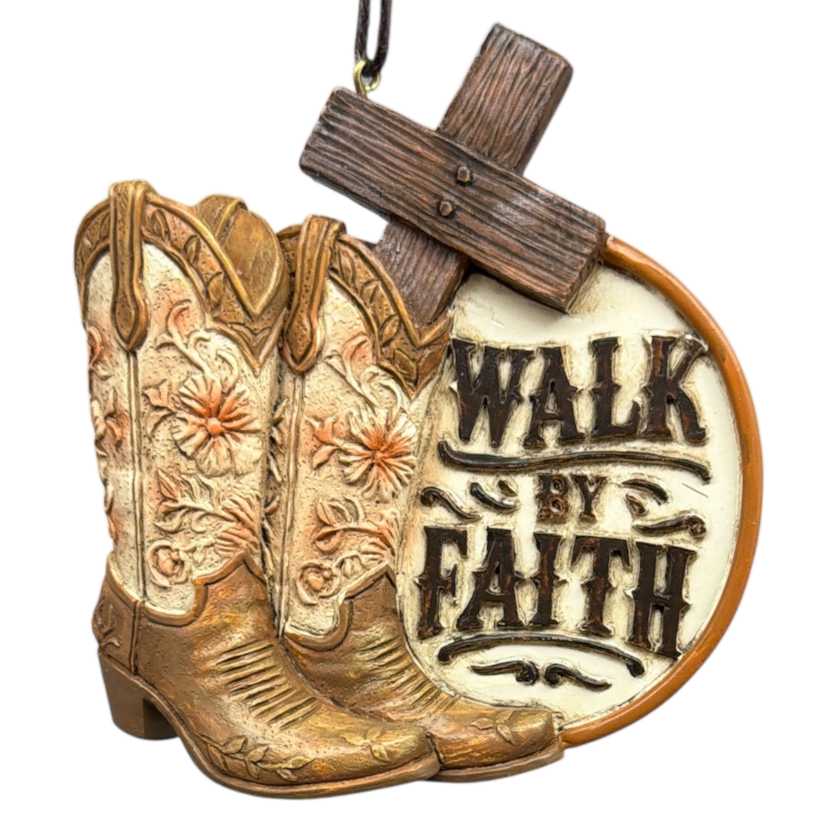 Western "Walk By Faith" Resin Ornament