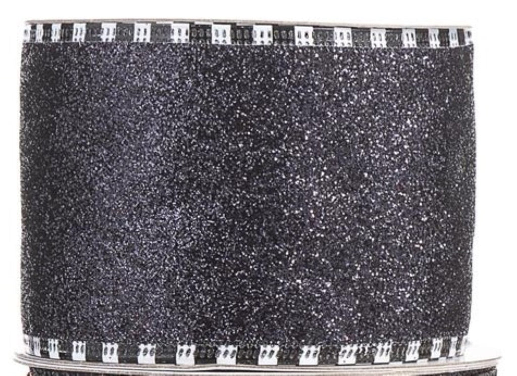 Halloween Wire Ribbon 2.5 inches x 25 feet - Black Sparkle