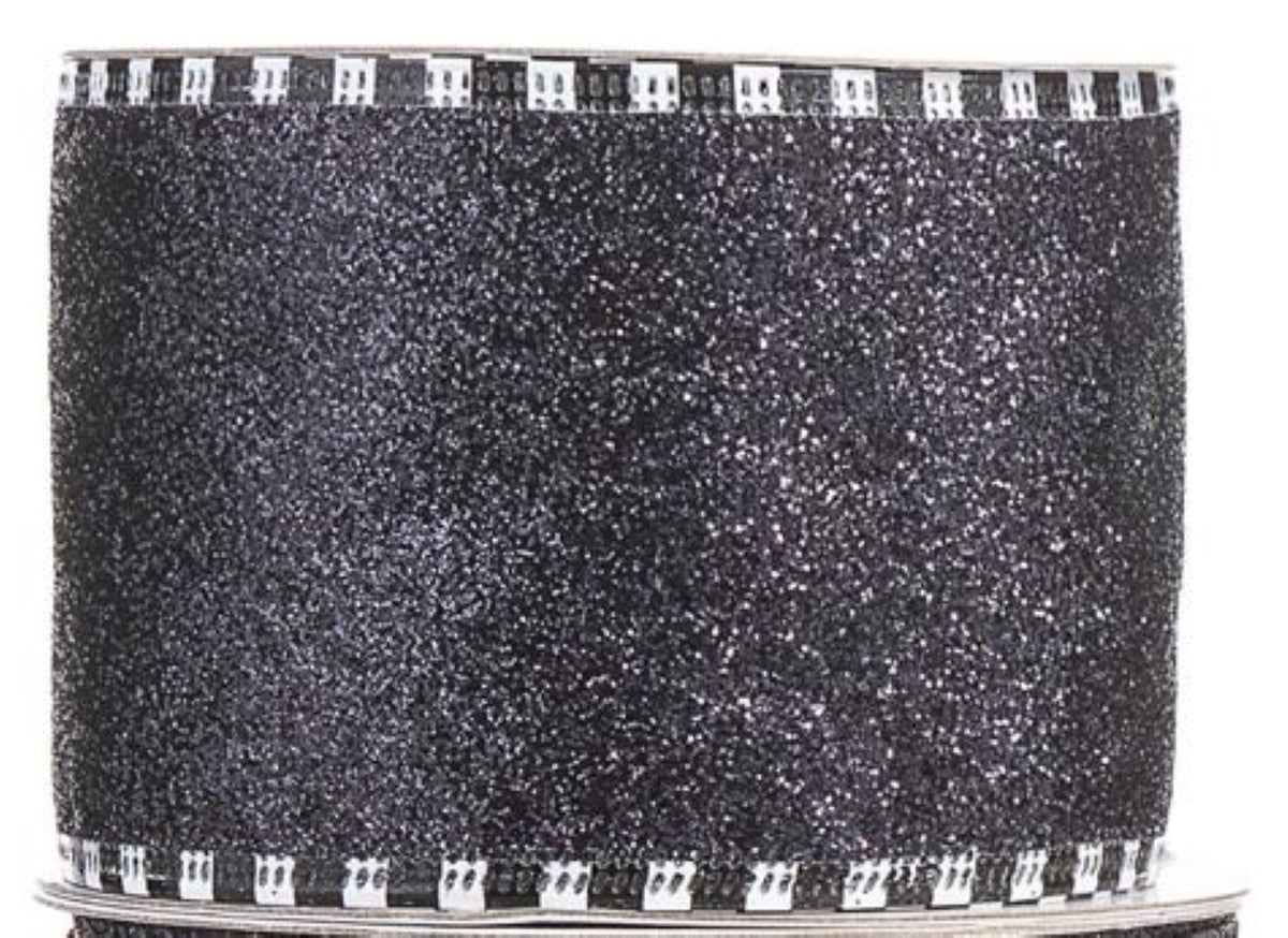 Halloween Wire Ribbon 2.5 inches x 25 feet - Black Sparkle