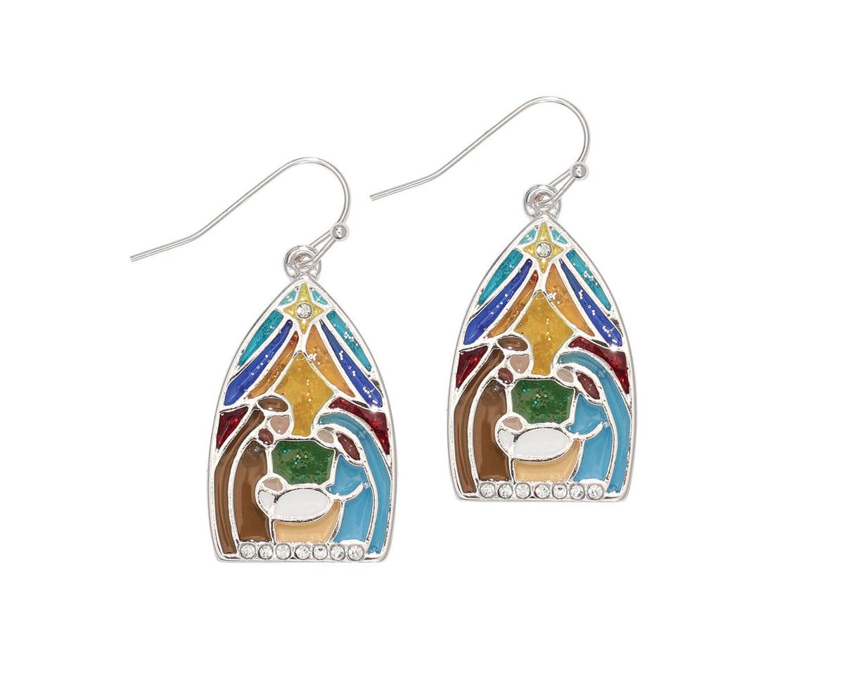Stained Glass Nativity Scene Earrings