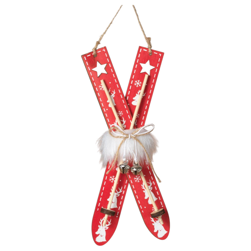 Whimsical Wood Holiday Ski Ornament -