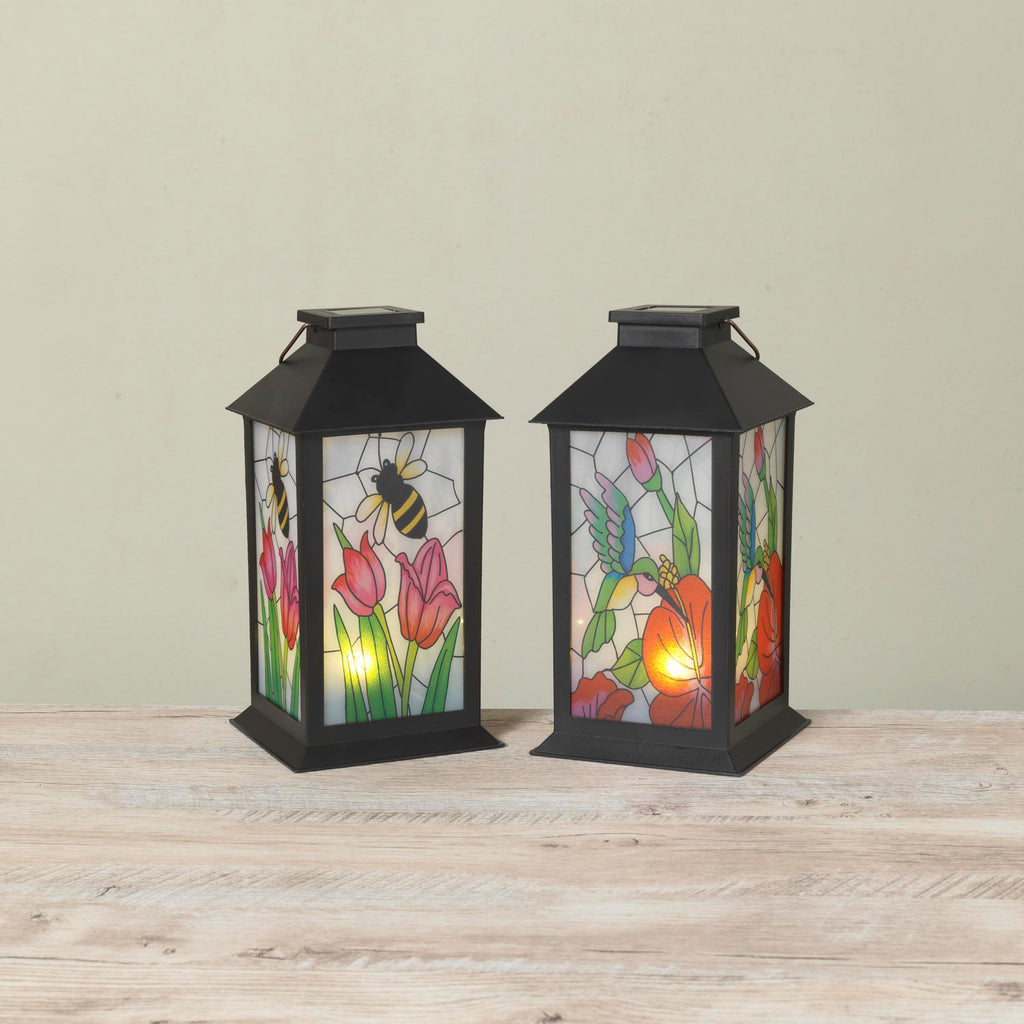 Solar Powered Stained Glass Style 11" Lantern -