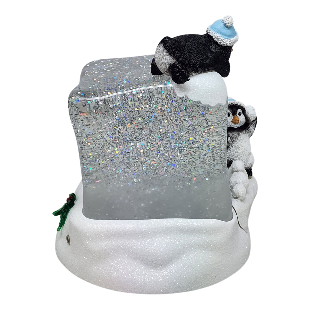 Lighted Swirl Snowglobe Cube with Penguins