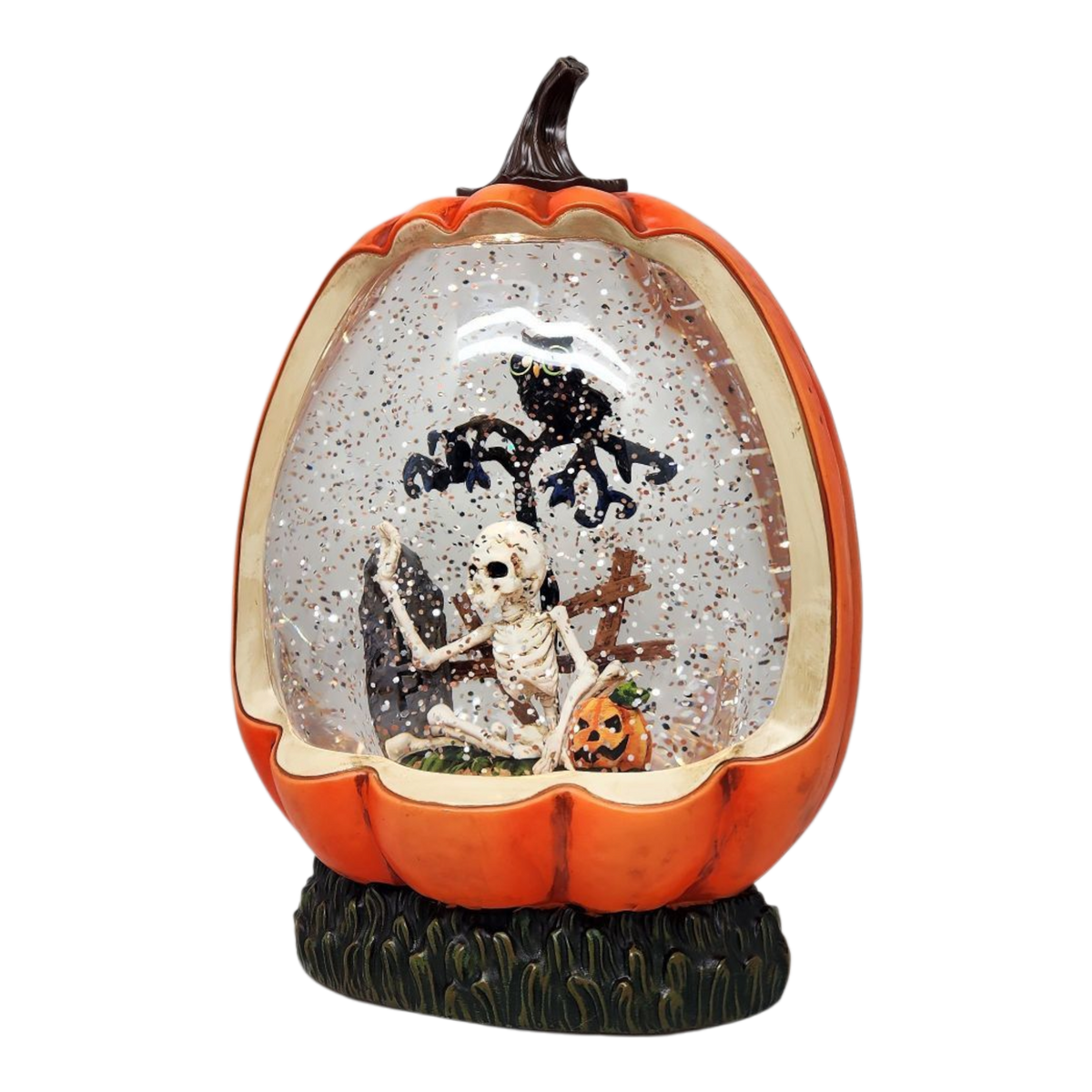Graveyard Skeleton Lighted Waterglobe Pumpkin