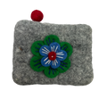 Felt Wool Gray Coin Purse with Flower Applique