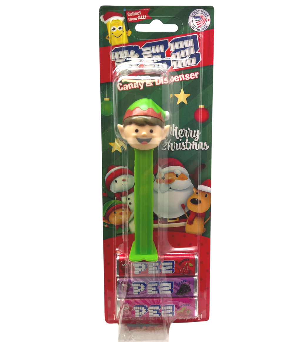 Christmas Pez Dispenser with 3 Rolls of Candy - Elf With Green Base