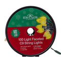 100-Light Warm White LED Faceted C9 Green Wire String Lights