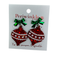 Red Glitter Ornament With Bow Earrings