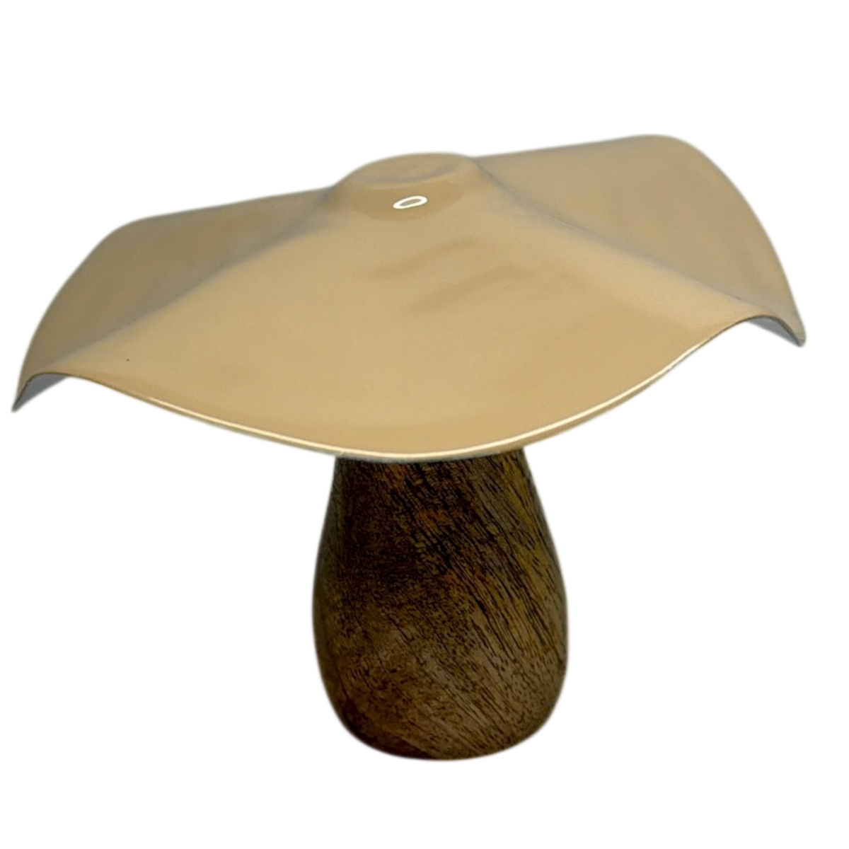 Metal and Mango Wood Mushroom  - Beige