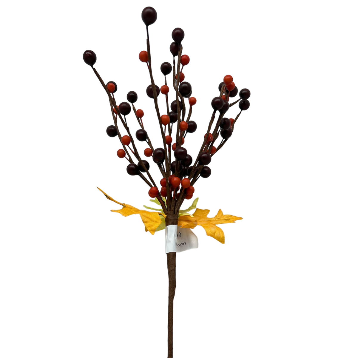 Orange Burgandy Berry Spray  With Autumn Leaves 10  Inch
