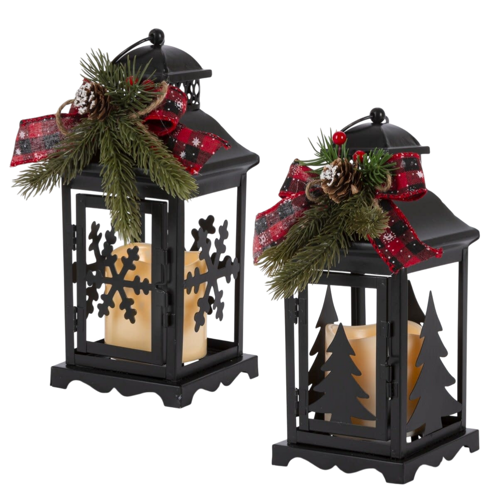 10.5-Inch Lighted Metal Lanterns with Timer (Set of 2)