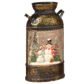 Lighted Spinning Water Globe Milk Can - Snowman