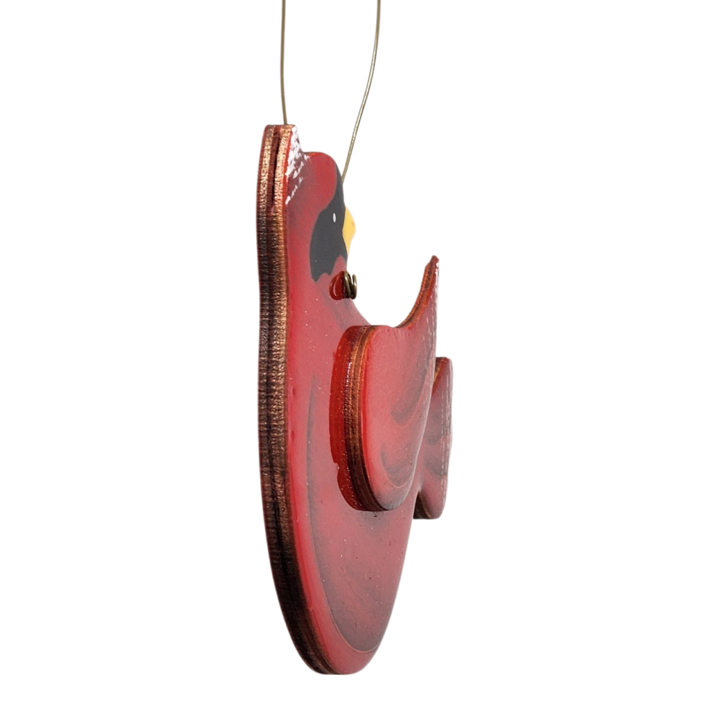Wooden Cardinal Ornament - In flight Looking Back Right