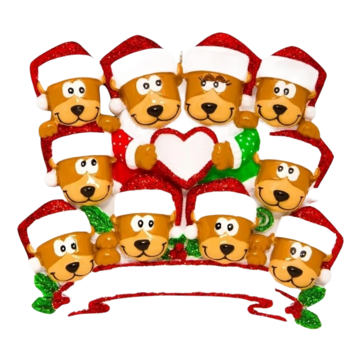 Brown Bear Family With Heart - Family of 10 - Ornament